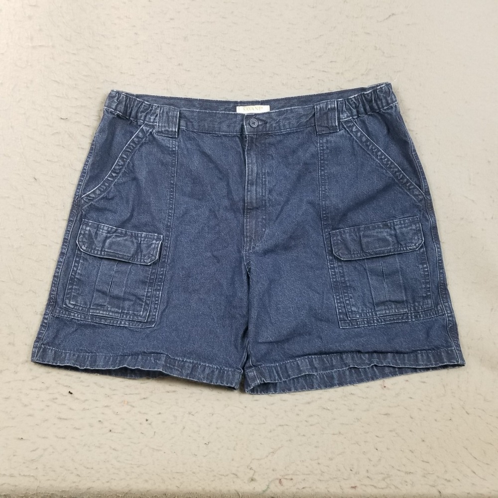 Savane Cargo Shorts Mens 42 Blue Denim Utility Elastic Waist Cotton Pockets